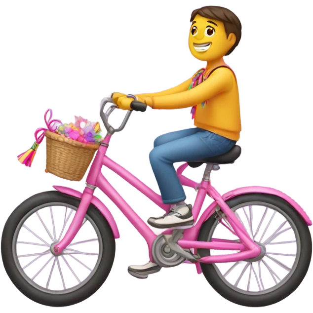 boy on pink bike with tassels and a basket  emoji