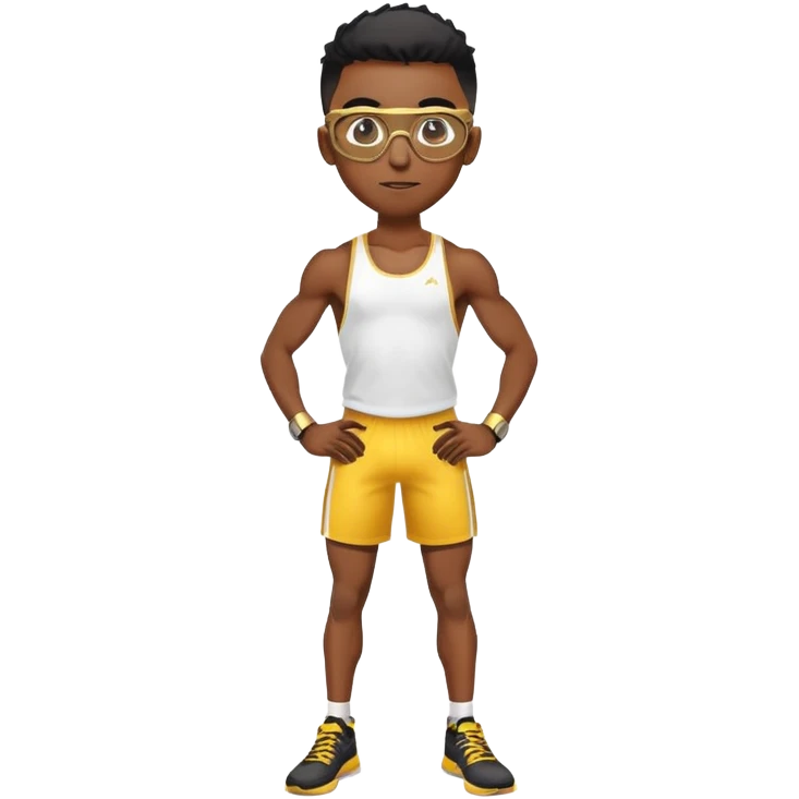 skinny black boy athlete in stringer with gold glasses emoji