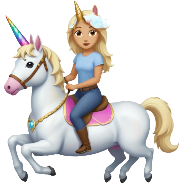White belgian Shepard with Her blonde owner riding in a unicorn  emoji