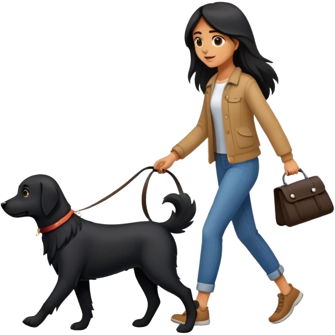 A long-haired girl walking a black dog emoji