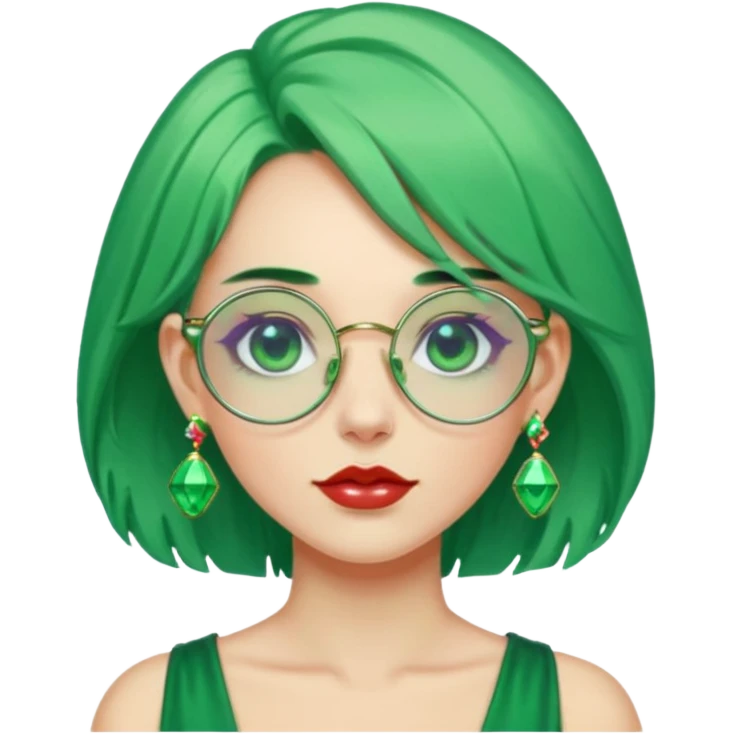 gem lover woman with gem accessories excessive amount gem glassess very big gem earrings green hair emoji