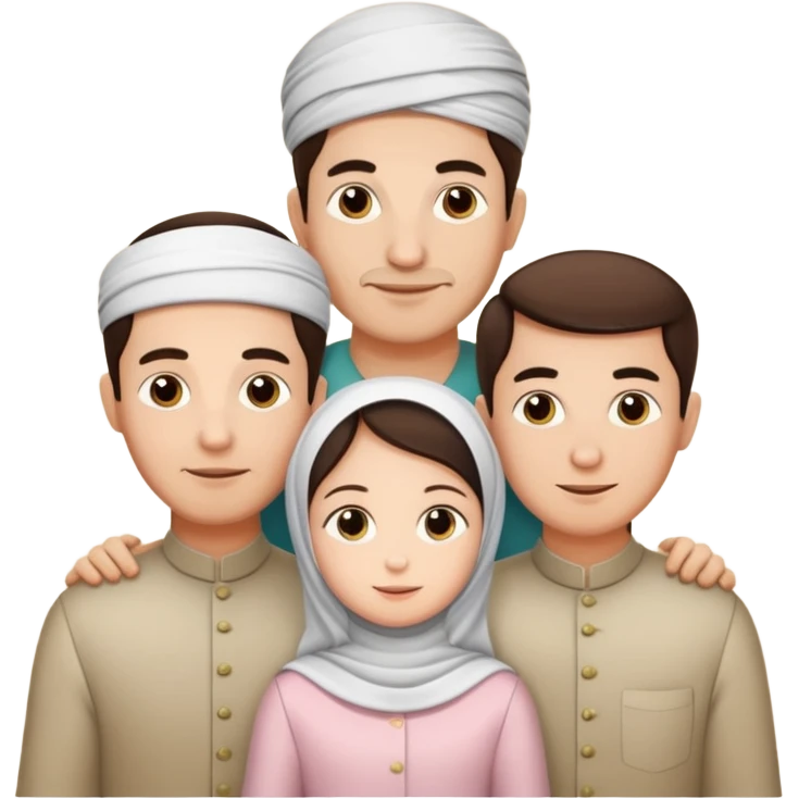 Lebaran. Keluarga terdiri dari Ayah, ibu, dua anak laki-laki dan yang paling kecil seorang anak perempuan. Tulisan : Selamat Lebaran  emoji