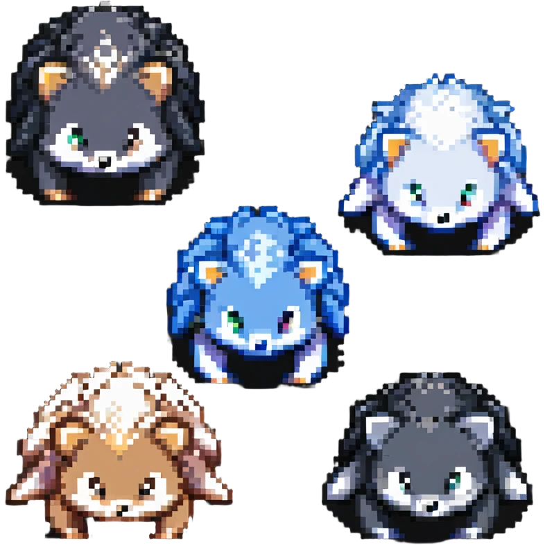 Baby hedgehogs Sonic, Shadow and Silver in colorful pixel art style emoji