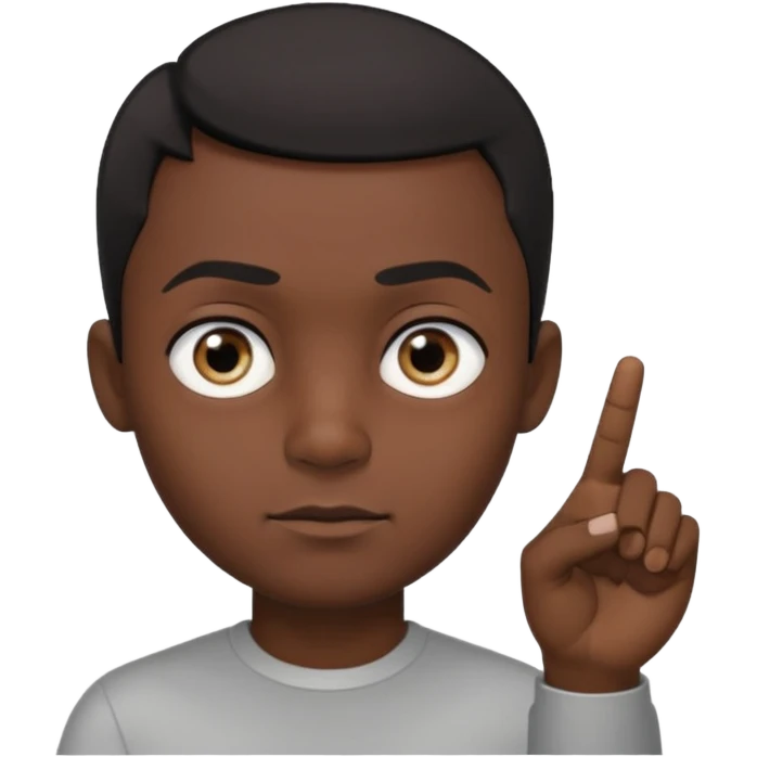 Male with a big head, dark skin, eyes looking to the side, pointer finger touching the outside corner of the eye emoji