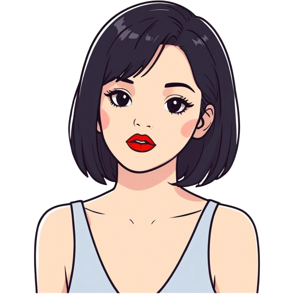 Girl with black hair black eyes and red lipa emoji