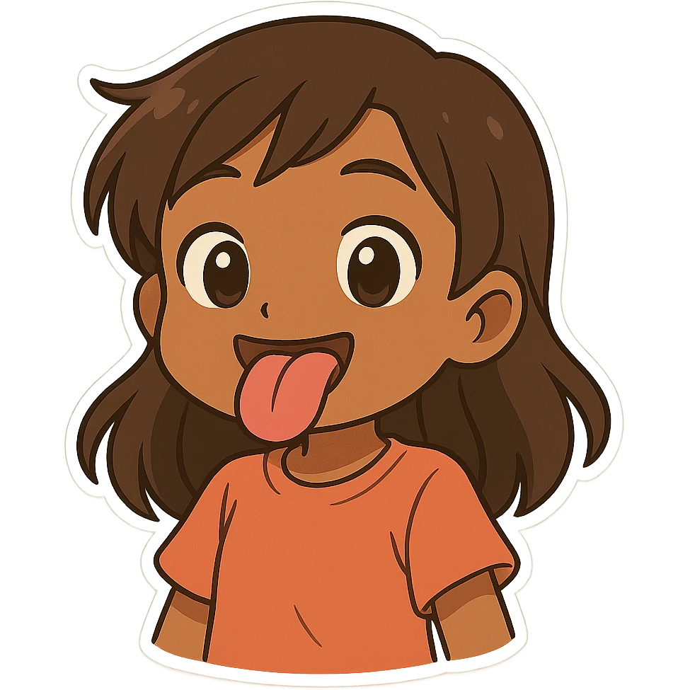 Make this a caramel-skinned girl sticking out her tongue, keep the original chibi stickers style, with no background. emoji