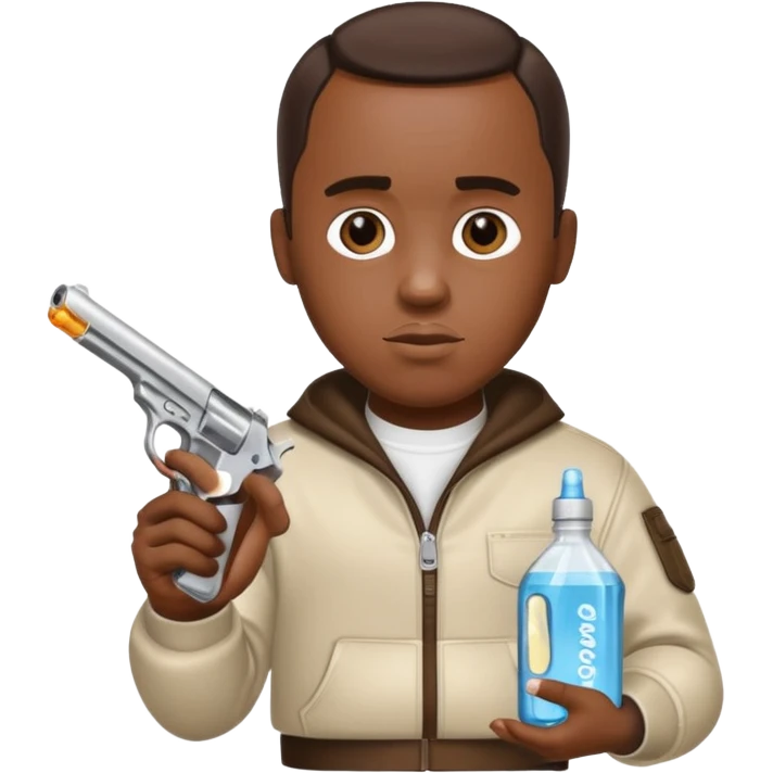 diddy shooting a gun in his right hand and baby oil in his left emoji