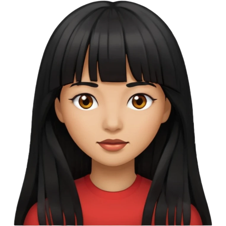 Woman, long black hair with bangs, brown skin  emoji