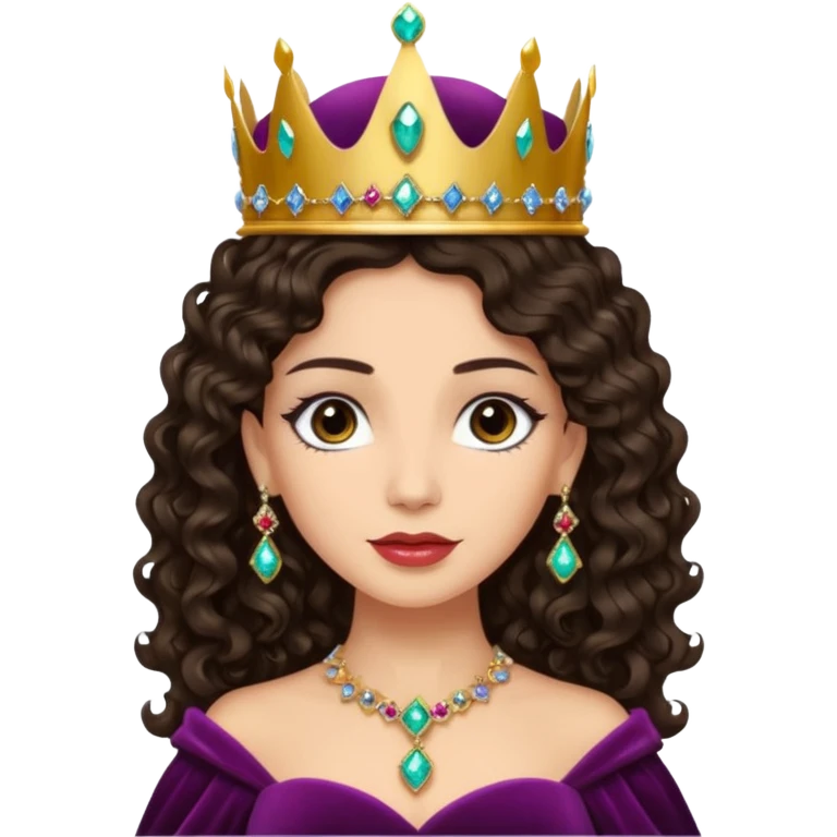 Queen with long dark curly hair, dark brown eyes, light olive skin tone. can you make the skin tone lighter? emoji