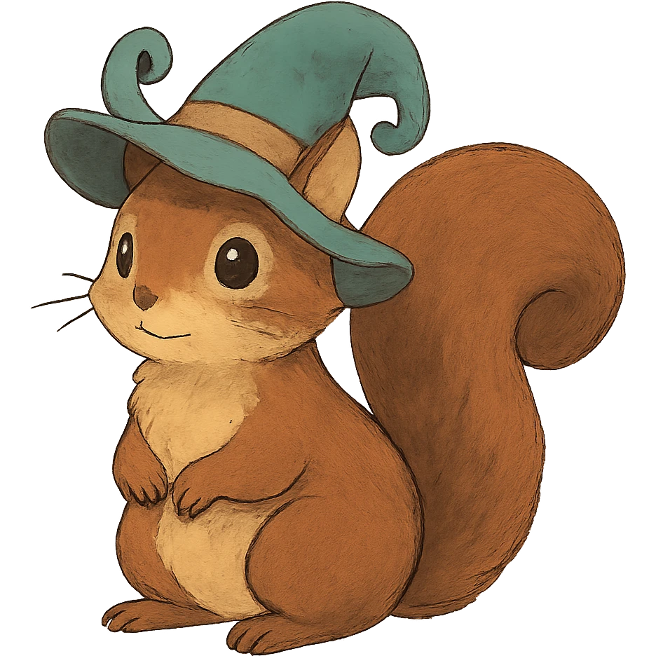 ghibli style squirrel with a whimsical hat emoji