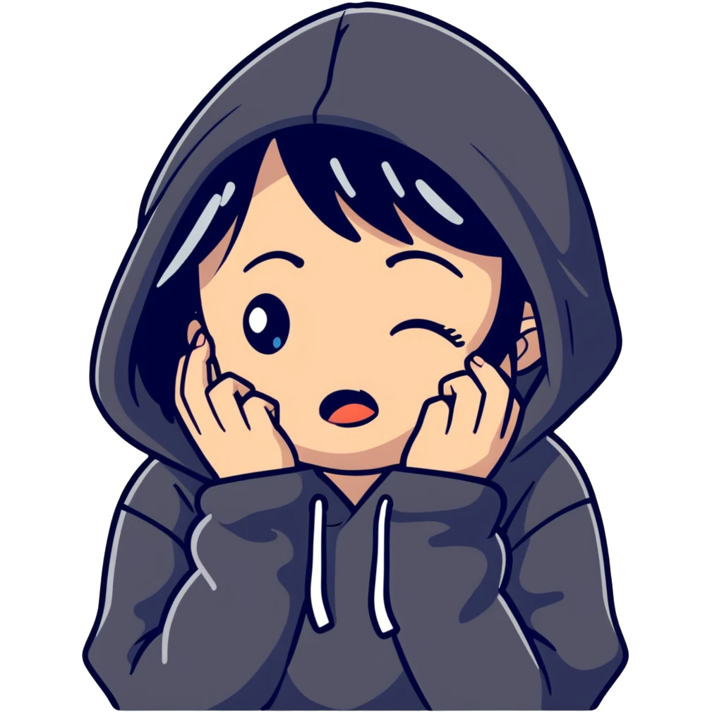 girl with black hair crying wearing a black hoodie emoji