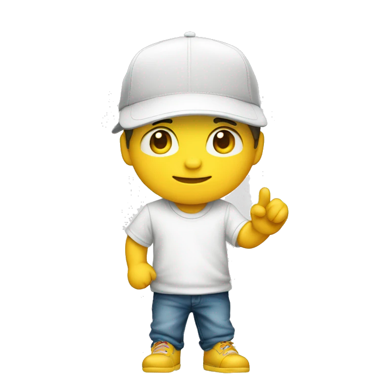 Niño blanco saludando con gorra amarilla emoji