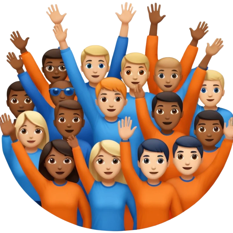 A cheering crowd within a circle of shades of orange and blue emoji
