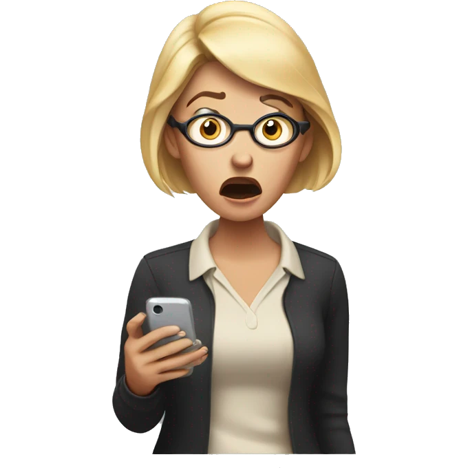 Woman looking at cell phone shocked emoji