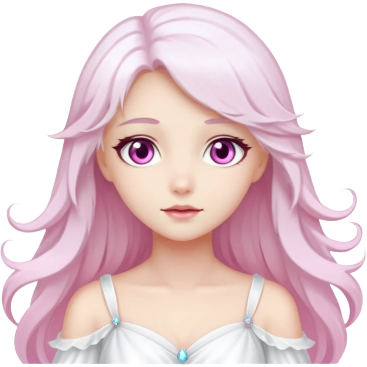 An angel with sparkling pink eyes and fair skin, very beautiful. emoji