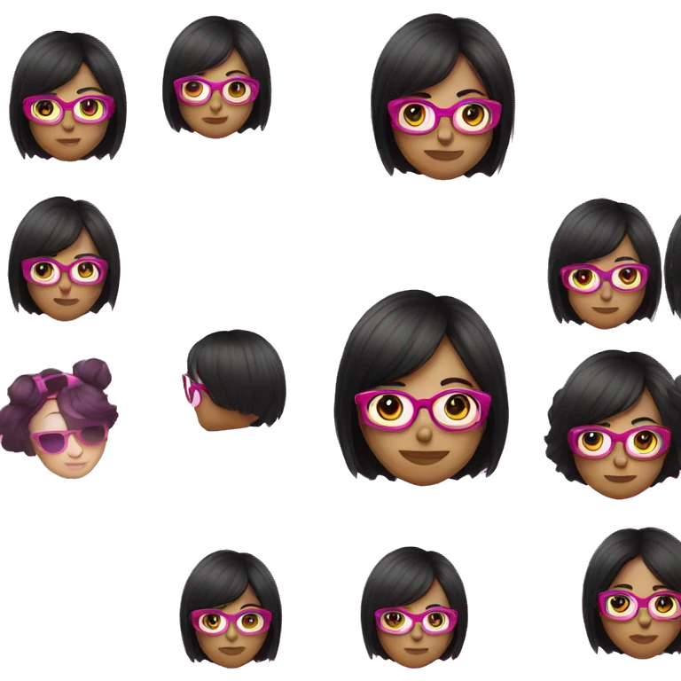 Graphic designer girl with black hair in pink glasses emoji