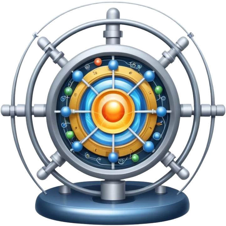 An icon featuring a large particle collider, atom symbols, and energy waves, symbolizing the field of physics. The design includes a lab setup with scientific equipment, representing experiments and fundamental forces of nature. Transparent background highlights the exploration of matter and energy. emoji
