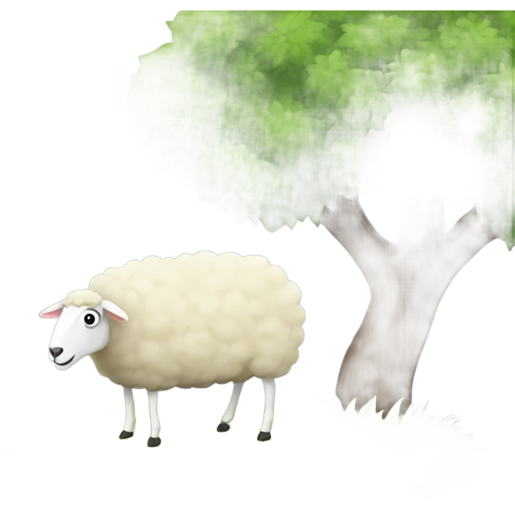 a sheep eats grass under a tree emoji