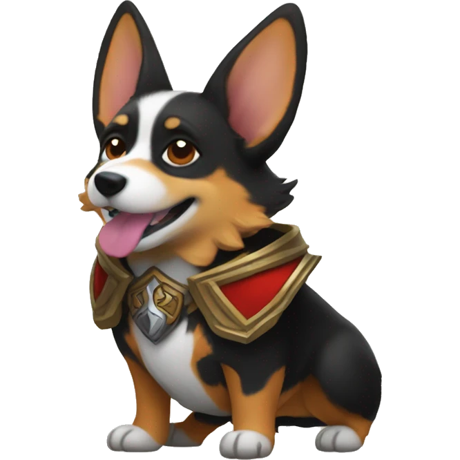 Black Tri-color Corgi dressed like world of Warcraft character horde emoji