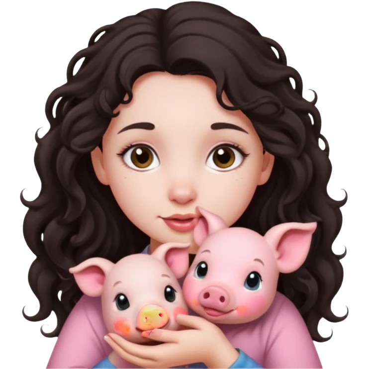 Ragazza bellissima capelli lunghi scuri con piccolo maialino emoji