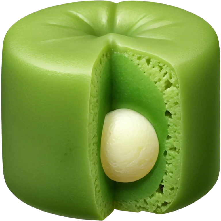 Matcha flavoured mochi with a bite taken out of it emoji