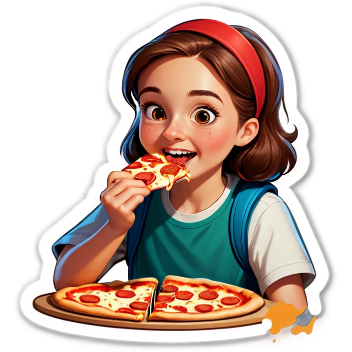 Student eats pizza at canteen  emoji