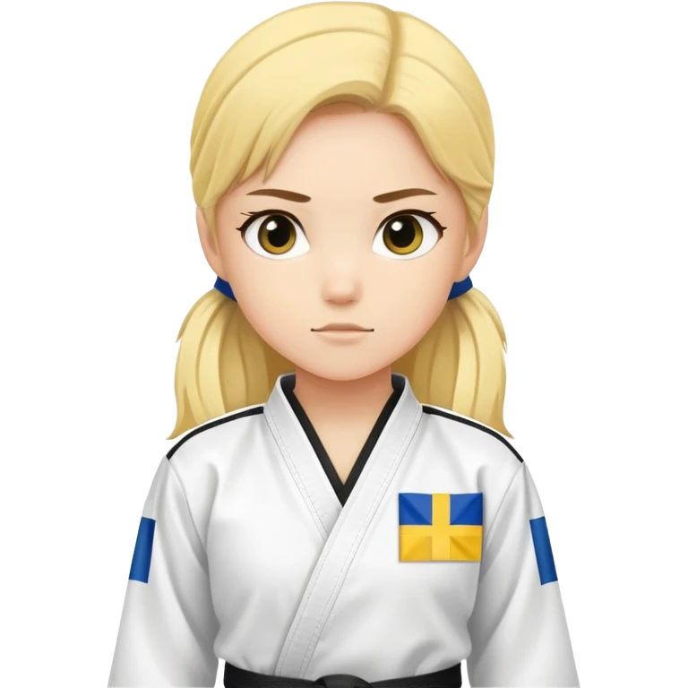 Make an emoji of a girl in taekwondo uniform with two yellow strips in her black belt and on her left chest a finnish flag.  emoji
