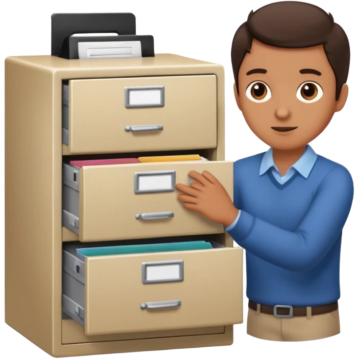 A person opening a filing cabinet to search for file emoji