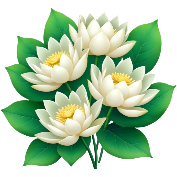 bouquet white lotus,stem, leaf emoji