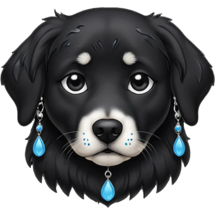 Sad black retriever dog with tears in eyes, wearing gothic accessories  emoji