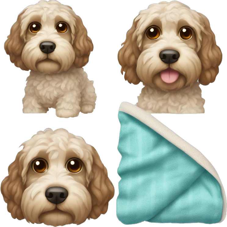 Cockapoo dog wrapped in blanket  emoji