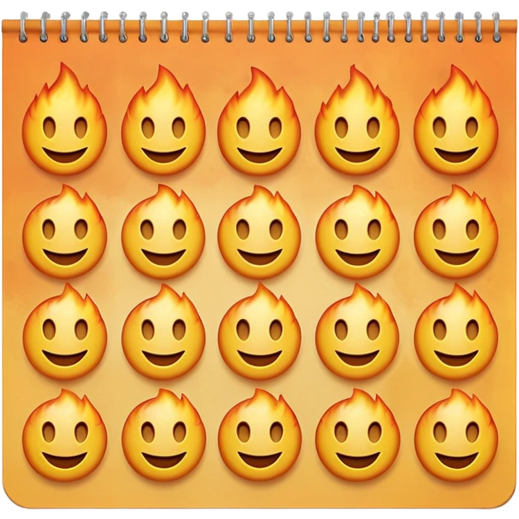 A page from a wall calendar that starts burning from the bottom right corner. Use soft and pastel tones. Make the emoji image resemble the basic set of smileys like on the iPhone. emoji