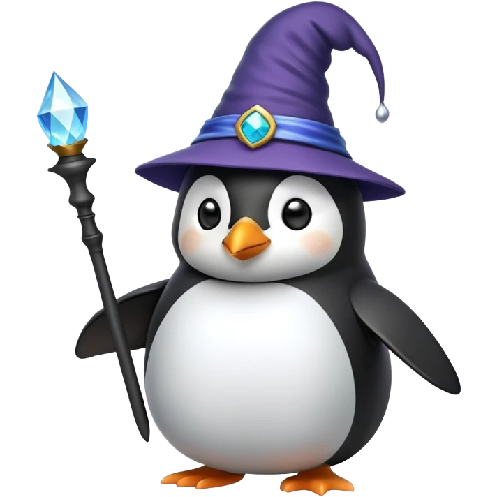 penguin wizard with magic wand and wizard hat emoji