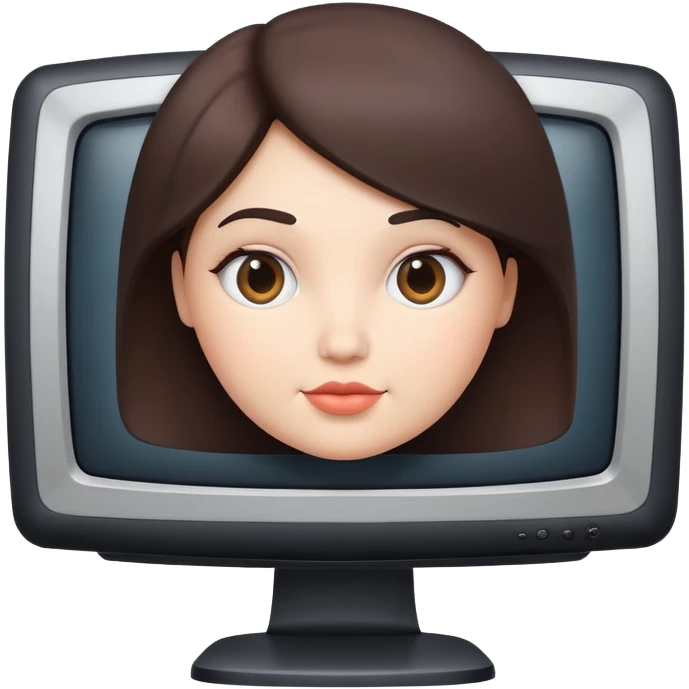 Thick curvy female character with flatscreen TV head, cute computer face on screen emoji