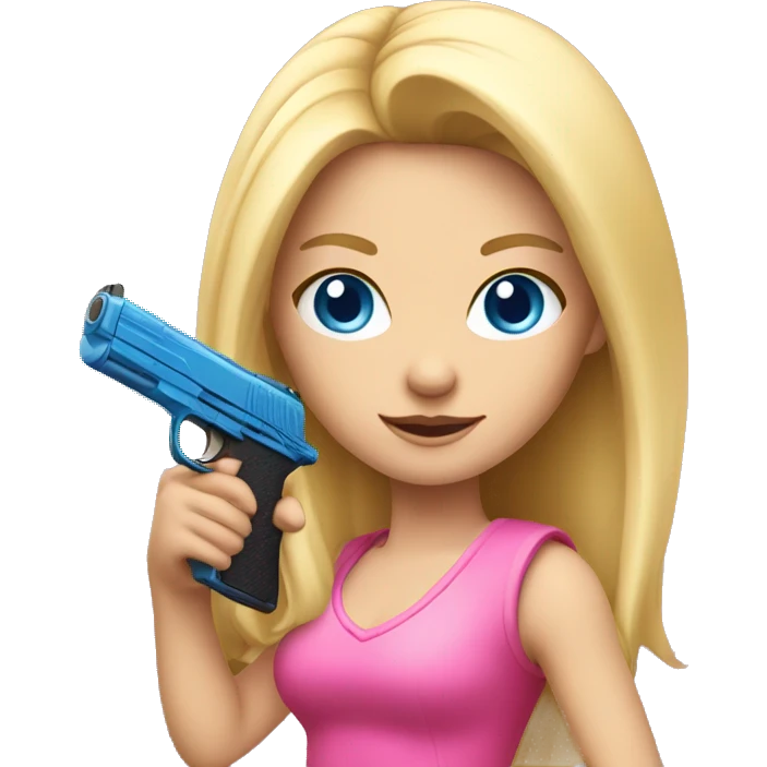 Pretty Blonde girl with blue eyes holding a pink gun emoji