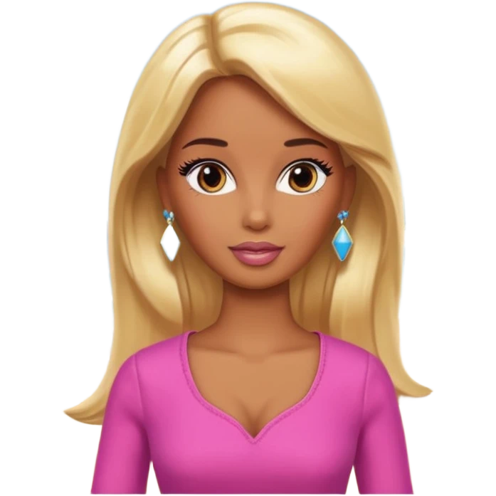 Brown skin blonde hair barbie in front of beach  emoji