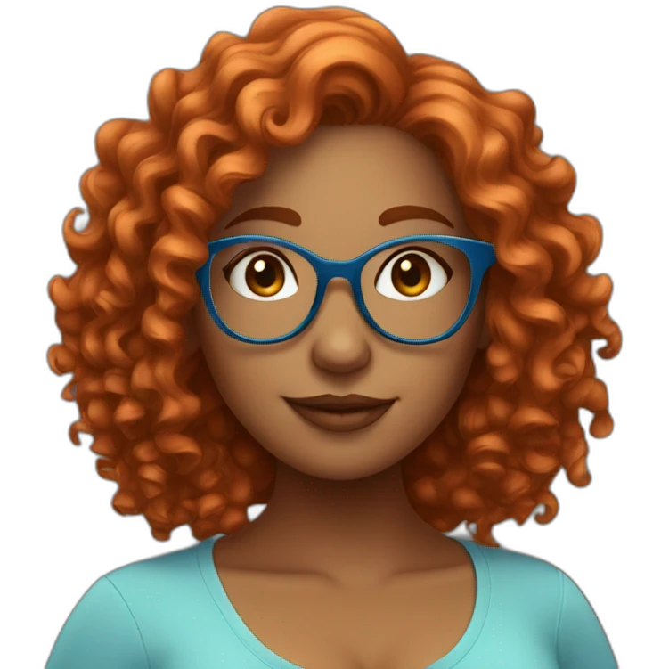 pretty curvy girl with curly copper hair and blue glasses emoji