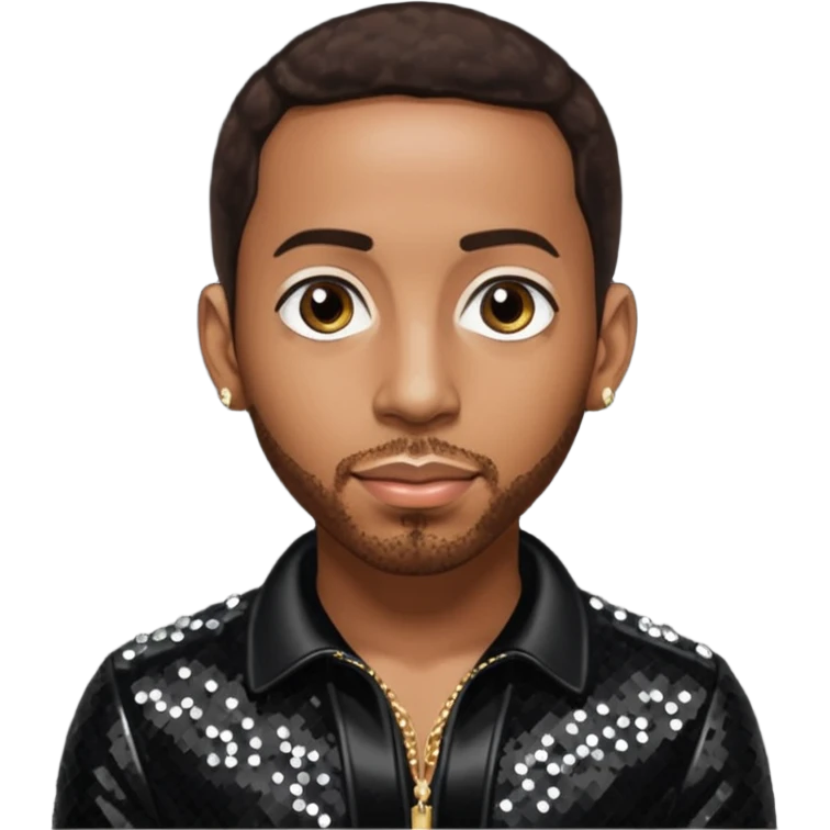 Ludacris with dark brown hair, black sequin outfit emoji