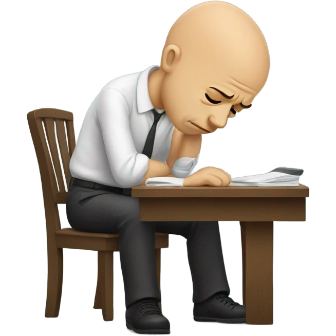 Bald man crying on a desk emoji