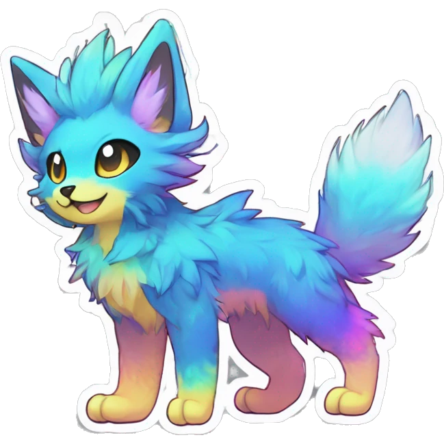 Anthro Fluffy Cool Cute Magical Elemental Shiny Colorful Neon Vibrant Colors Sparkle Kemono-style Chibi Fantasy-Animal-Fakémon-Pokémon-Hybrid Fur Sona Aesthetic Full Body Sticker emoji