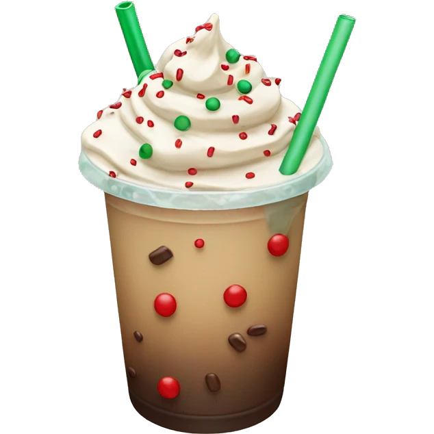an iced coffee with red and green sprinkles  emoji