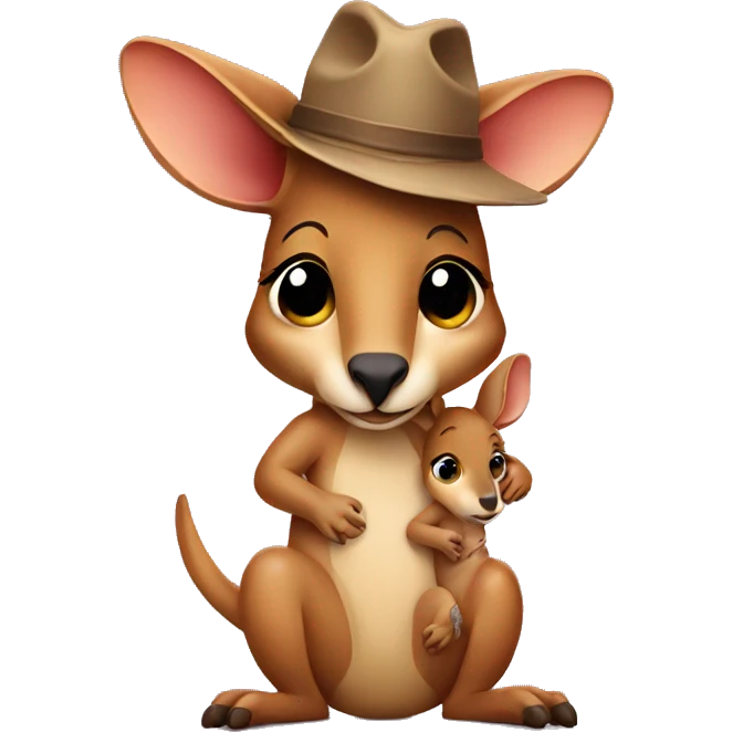 Kangaroo with baby in pouch with hat emoji