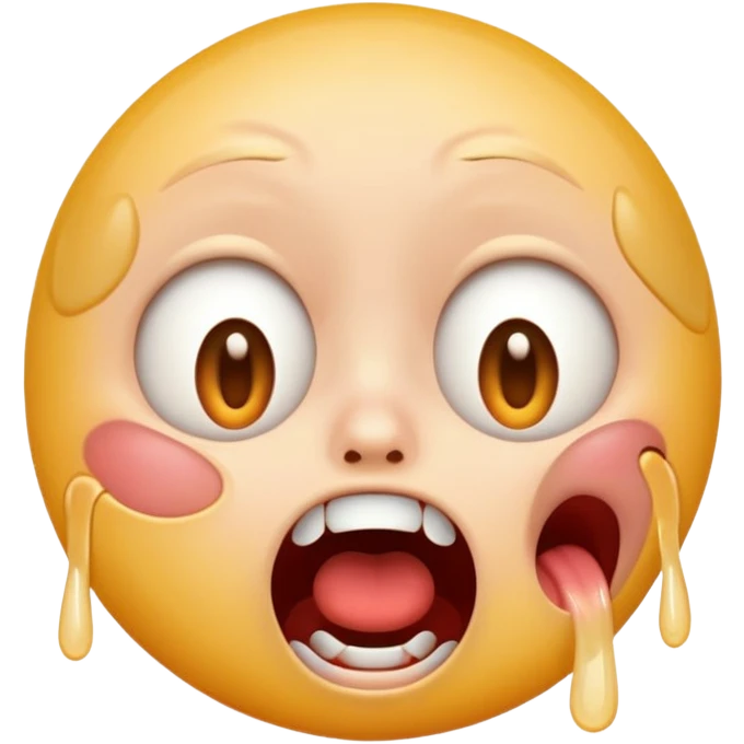 traumatized face emoji, exaggerated panic, pale skin, open mouth, cartoonish emoji