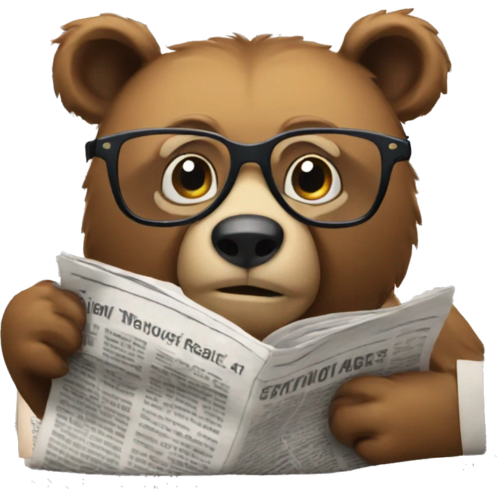bear wearing glasses reading newspaper emoji