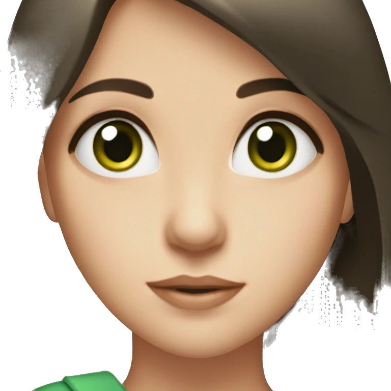 A brunette girl with fair skin and dark green eyes shows a heart emoji