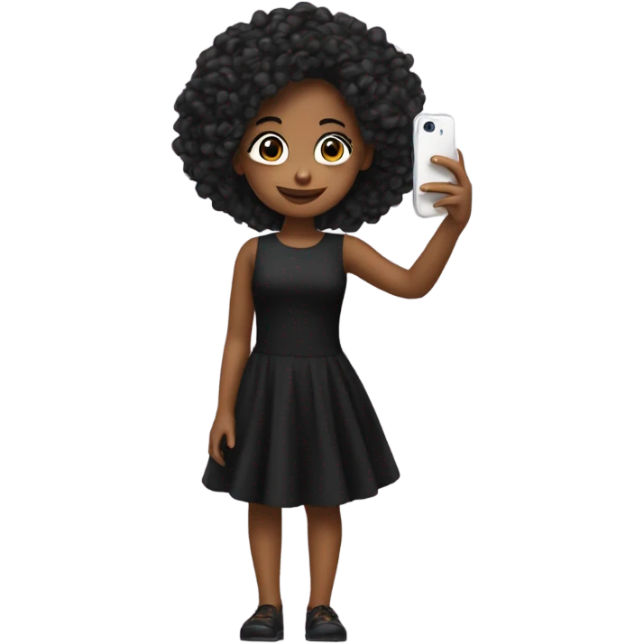 Girl taking a selfie full body black dress emoji