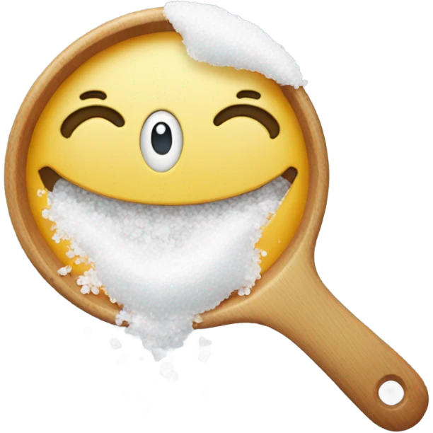 Smiling emoji lifting a spoon full of salt to his nose emoji