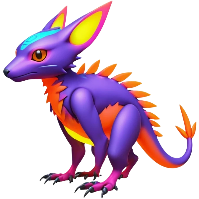Tropical futuristic lush warm-colored modern colorful neon-colored cyber-Fakémon-Digimon-Trico-Vernid-creature emoji