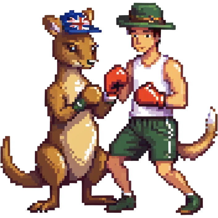 a man in an Australian hat boxing with a kangaroo emoji