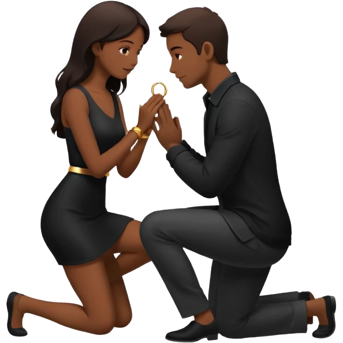 Silhouette of a man kneeling on one knee and offering a ring to a woman receiving it emoji